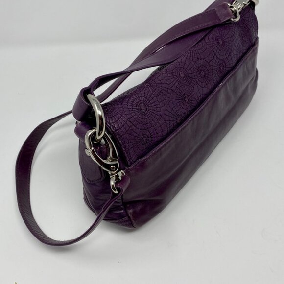 Oscar de la Renta Purple Leather Embossed Spiderweb Flap Shoulder Bag - Picture 5 of 8